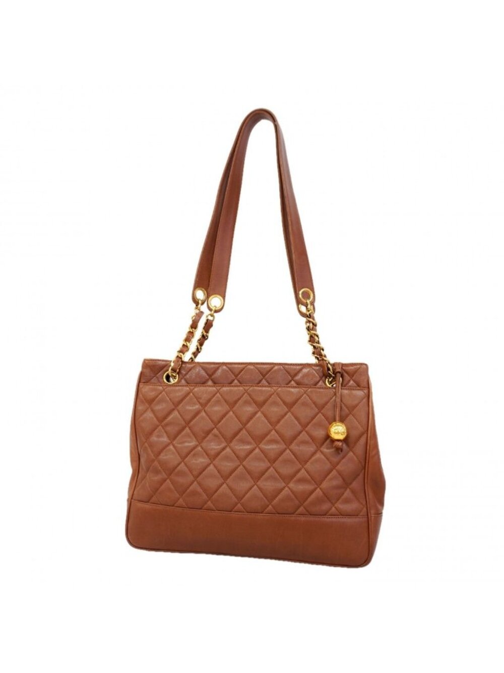 Chanel Chain Tote Quilted Lambskin Brown Gold